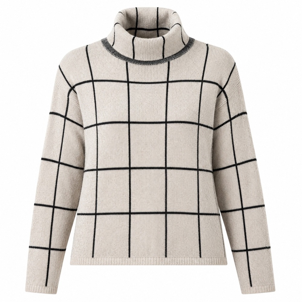Madewell Turtleneck Sweater Merino Wool Blend Small Beige Windowpane Plaid Cozy